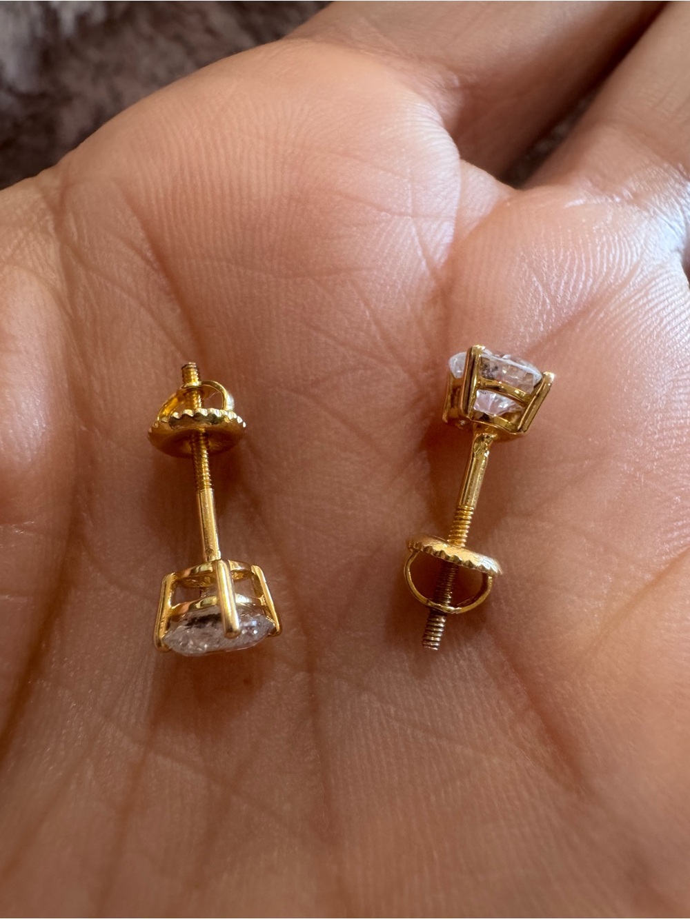 Certified 1.07 CTW Natural Diamond 14K Yellow Gold Solitaire Stud Earrings - Picture 5 of 10